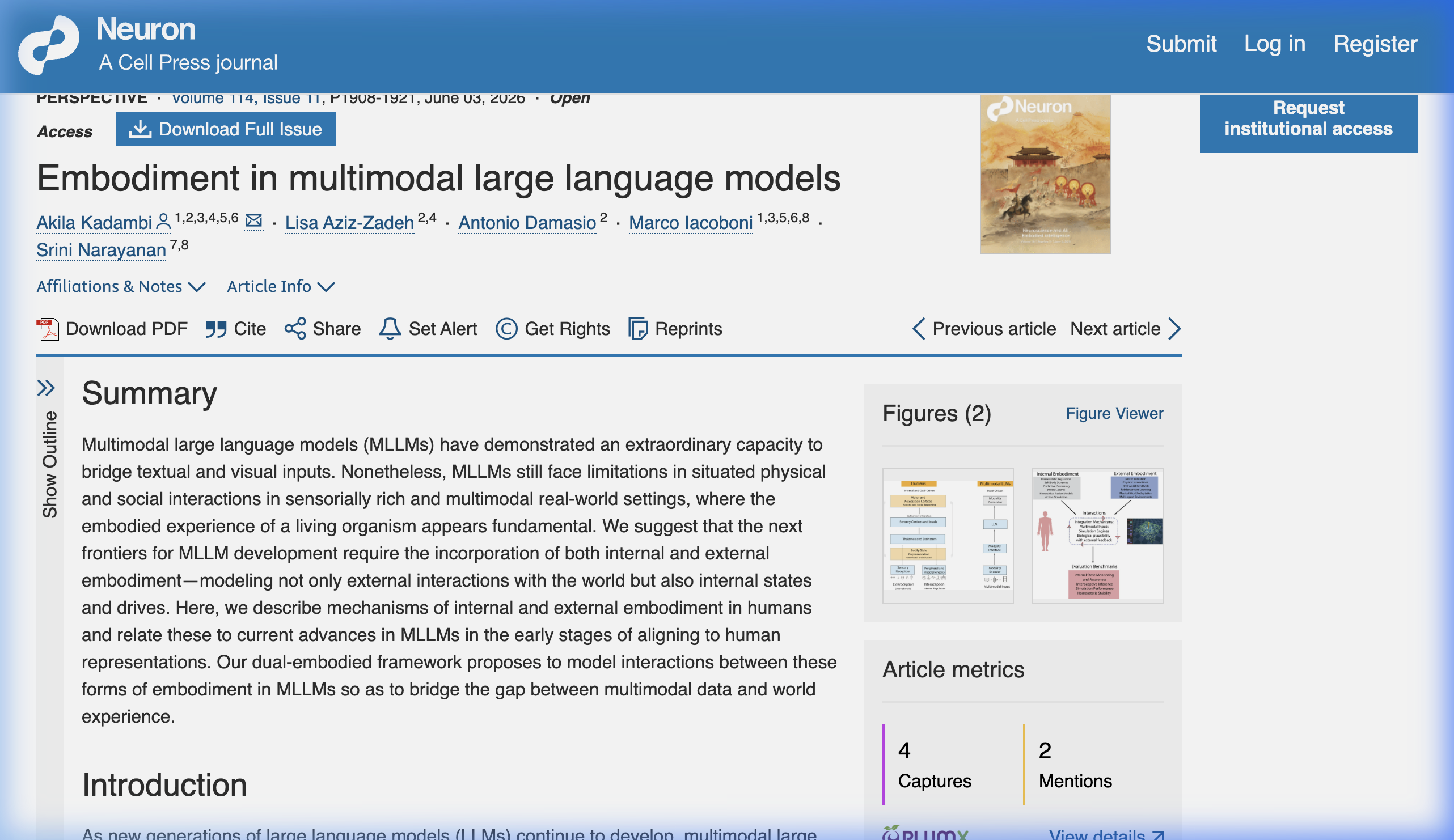 Neuron paper: Embodiment in multimodal large language models